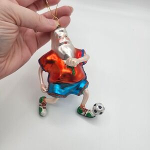 Funny Santa Claus Christmas Ornament Soccer Player Ball Sports Glitter Holiday